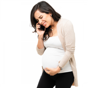 A pregnant woman on the phone experiencing labor precautions