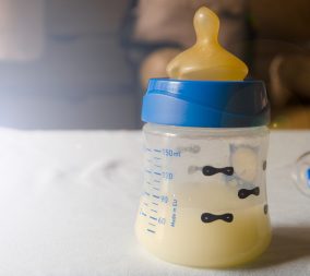 breast milk in a bottle to represent Antenatal colostrum collection