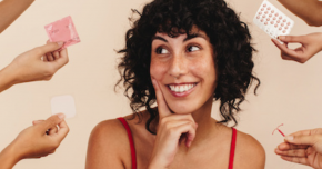 A woman being offered a variety of new contraceptives