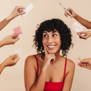 A woman being offered a variety of new contraceptives